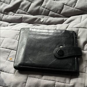 Black Leather Wallet with Snap Closure